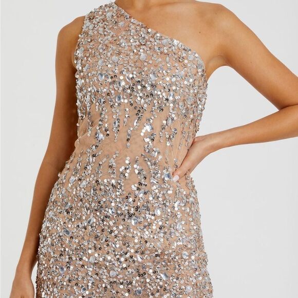 Mac Duggal 93552 Women ONE SHOULDER SHEER HAND BEADED MINI DRESS - Picture 5 of 15